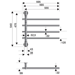 Strømberg Fondo håndklædetørre for el-tilslutning - 540 x 595 mm - 40 W - 4 arme